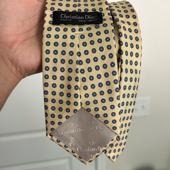 Christian Dior Neck Tie Men Gold Blue Luxury High End Filigree Suit Boho - Picture 2 of 5